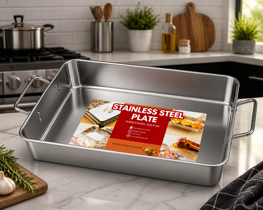 Bandeja de Acero Inoxidable Premium | 30×24 cm para Horno y Cocina