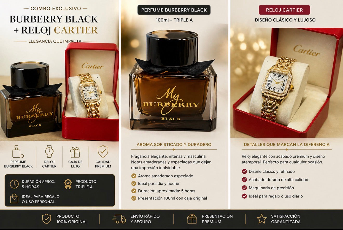 Combo Burberry Black + Reloj Cartier