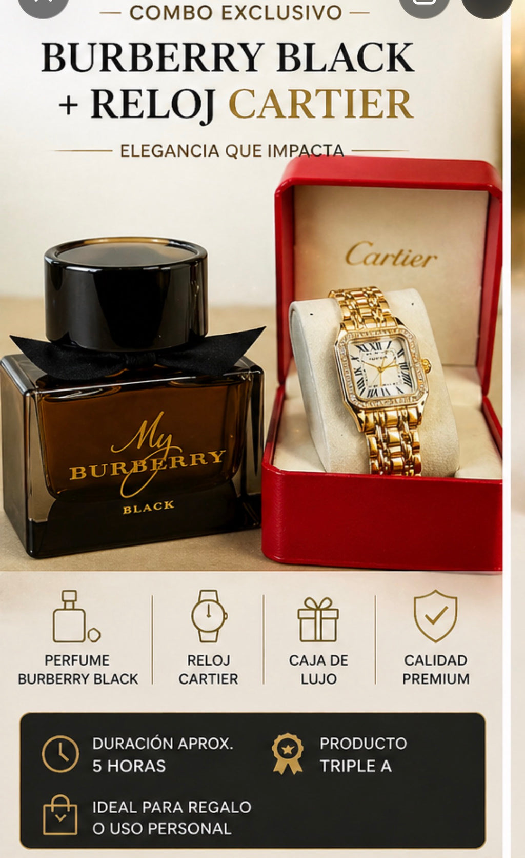 Combo Burberry Black + Reloj Cartier