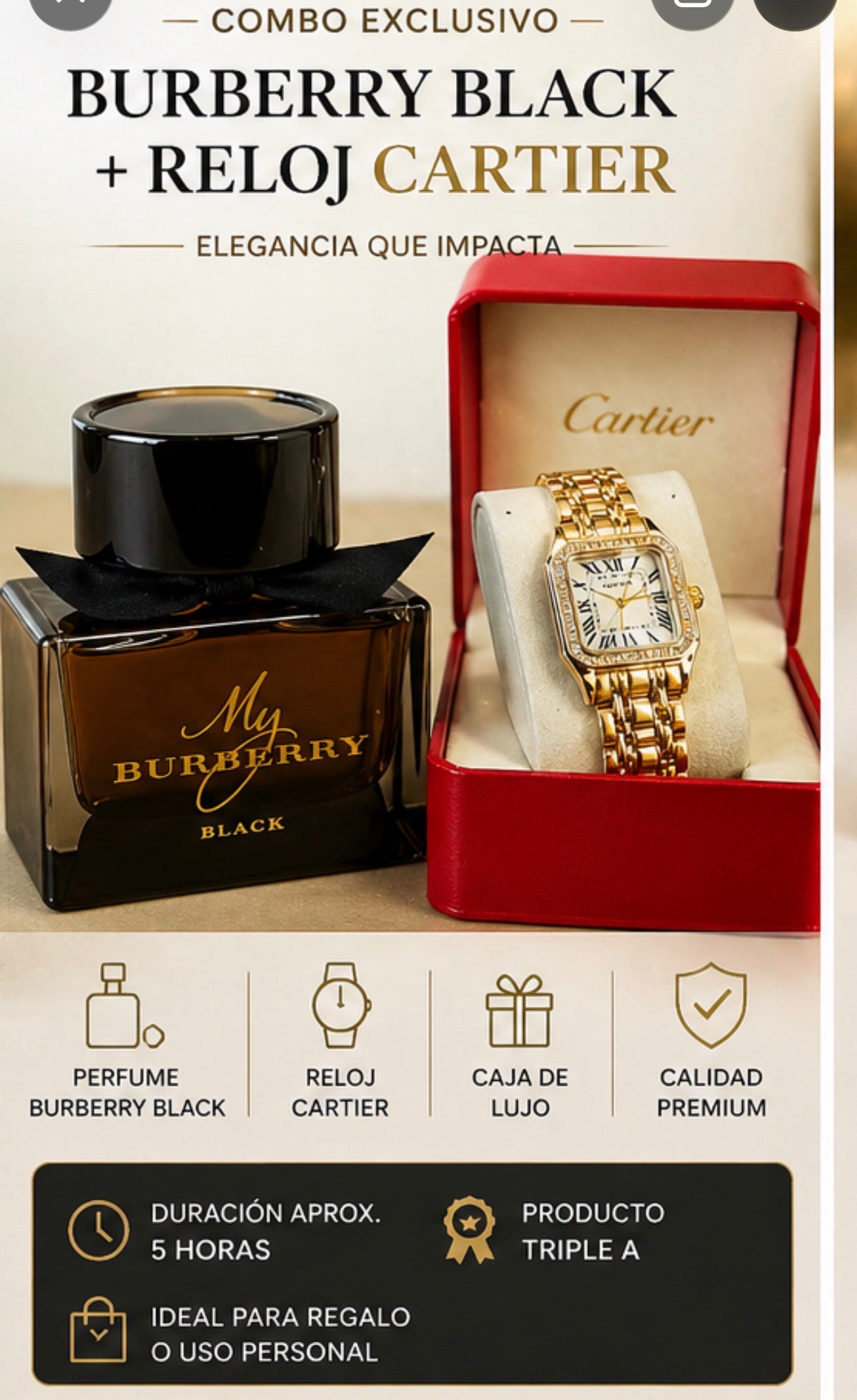 Combo Burberry Black + Reloj Cartier