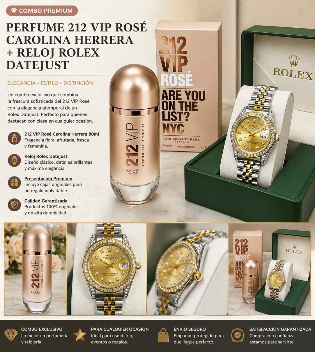 Combo Reloj + Perfume 212 VIP ROSE